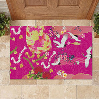 Hawaiian and Japanese Culture Together Rubber Doormat Kakau Tribal Pattern and Irezumi Art Pink Color LT03 Pink - Polynesian Pride