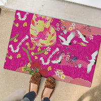 Hawaiian and Japanese Culture Together Rubber Doormat Kakau Tribal Pattern and Irezumi Art Pink Color LT03 - Polynesian Pride