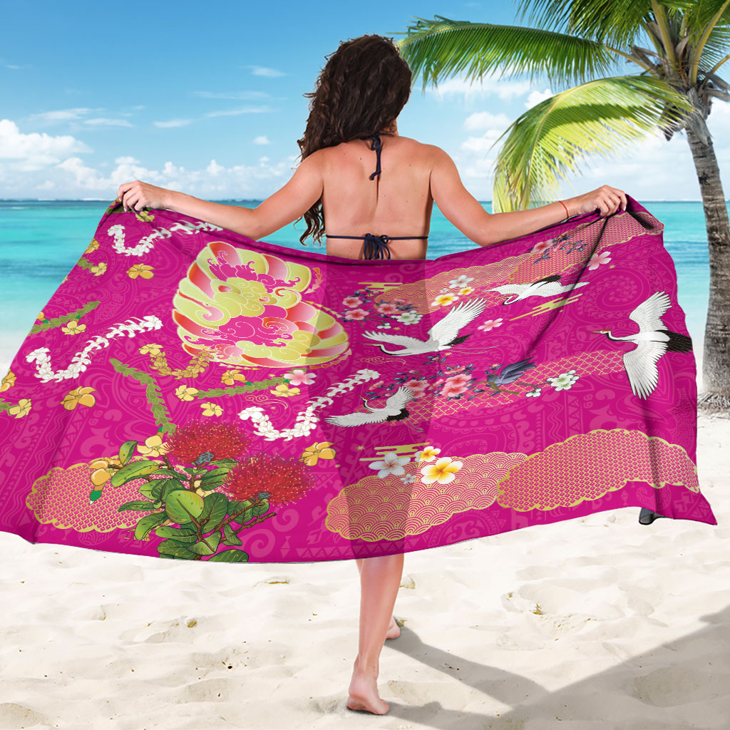 Hawaiian and Japanese Culture Together Sarong Kakau Tribal Pattern and Irezumi Art Pink Color LT03 - Polynesian Pride