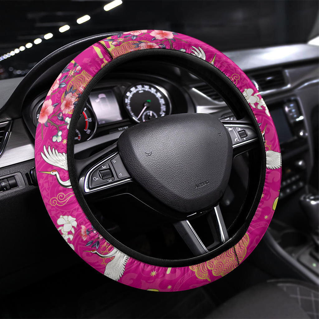 Hawaiian and Japanese Culture Together Steering Wheel Cover Kakau Tribal Pattern and Irezumi Art Pink Color LT03 Universal Fit Pink - Polynesian Pride