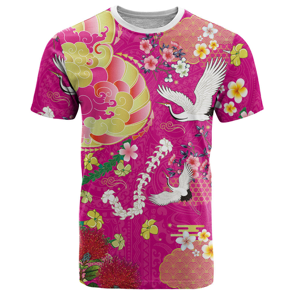 Hawaiian and Japanese Culture Together T Shirt Kakau Tribal Pattern and Irezumi Art Pink Color LT03 Pink - Polynesian Pride