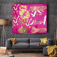 Hawaiian and Japanese Culture Together Tapestry Kakau Tribal Pattern and Irezumi Art Pink Color LT03 Pink - Polynesian Pride