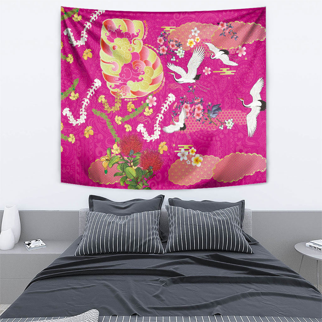 Hawaiian and Japanese Culture Together Tapestry Kakau Tribal Pattern and Irezumi Art Pink Color LT03 - Polynesian Pride