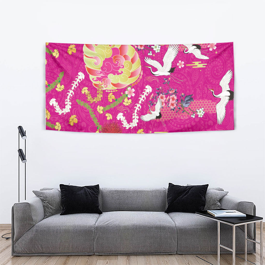 Hawaiian and Japanese Culture Together Tapestry Kakau Tribal Pattern and Irezumi Art Pink Color LT03 - Polynesian Pride