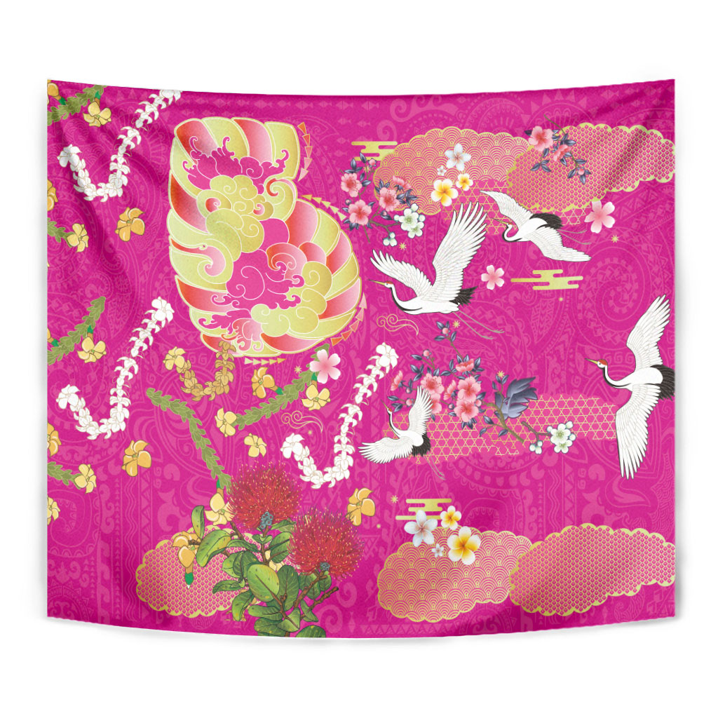 Hawaiian and Japanese Culture Together Tapestry Kakau Tribal Pattern and Irezumi Art Pink Color LT03 - Polynesian Pride