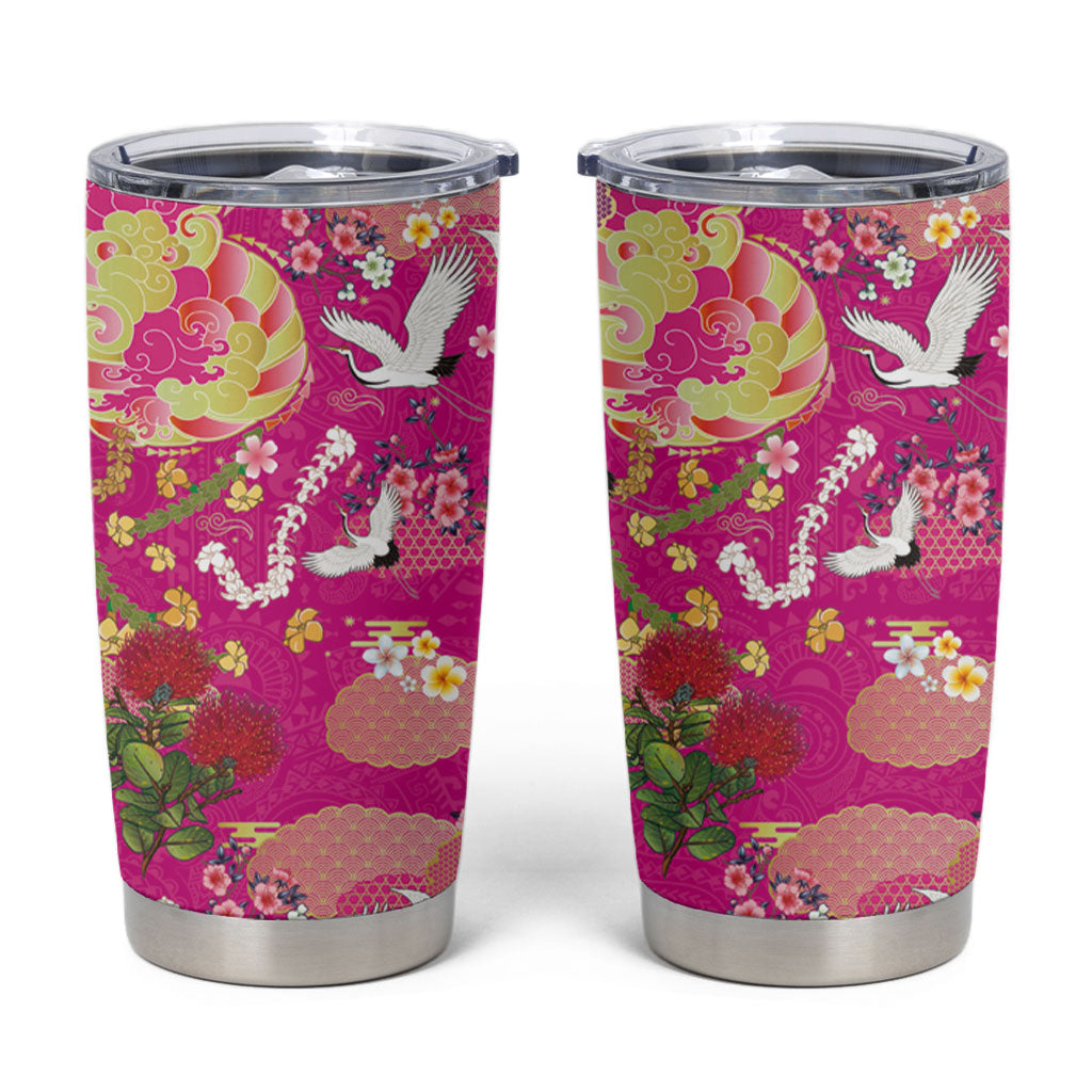 Hawaiian and Japanese Culture Together Tumbler Cup Kakau Tribal Pattern and Irezumi Art Pink Color LT03 Pink - Polynesian Pride