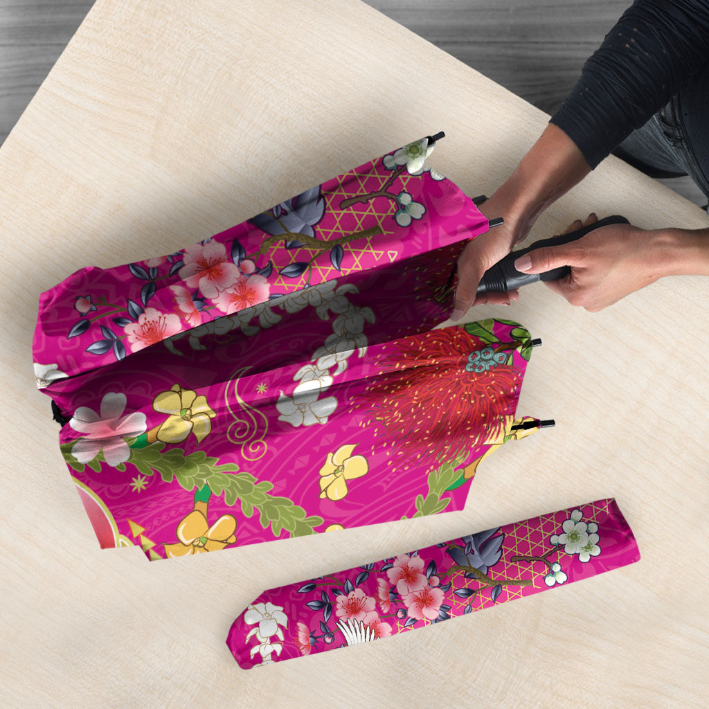 Hawaiian and Japanese Culture Together Umbrella Kakau Tribal Pattern and Irezumi Art Pink Color LT03 - Polynesian Pride