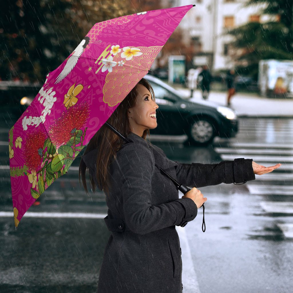 Hawaiian and Japanese Culture Together Umbrella Kakau Tribal Pattern and Irezumi Art Pink Color LT03 - Polynesian Pride