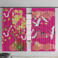 Hawaiian and Japanese Culture Together Window Curtain Kakau Tribal Pattern and Irezumi Art Pink Color LT03 With Hooks Pink - Polynesian Pride