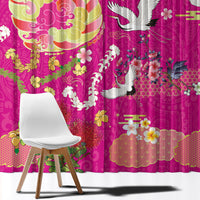 Hawaiian and Japanese Culture Together Window Curtain Kakau Tribal Pattern and Irezumi Art Pink Color LT03 - Polynesian Pride