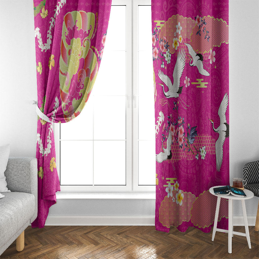 Hawaiian and Japanese Culture Together Window Curtain Kakau Tribal Pattern and Irezumi Art Pink Color LT03 - Polynesian Pride