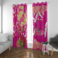 Hawaiian and Japanese Culture Together Window Curtain Kakau Tribal Pattern and Irezumi Art Pink Color LT03 With Grommets Pink - Polynesian Pride