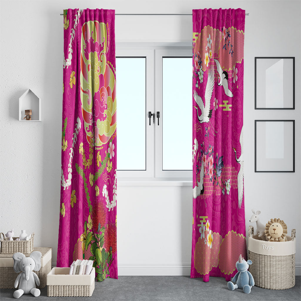 Hawaiian and Japanese Culture Together Window Curtain Kakau Tribal Pattern and Irezumi Art Pink Color LT03 - Polynesian Pride