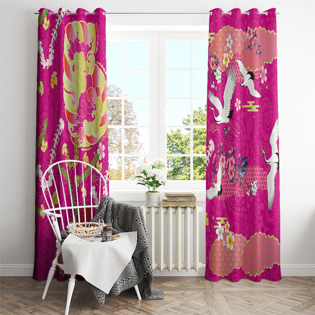 Hawaiian and Japanese Culture Together Window Curtain Kakau Tribal Pattern and Irezumi Art Pink Color LT03 - Polynesian Pride