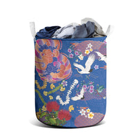 Hawaiian and Japanese Culture Together Laundry Basket Kakau Tribal Pattern and Irezumi Art Blue Color LT03 - Polynesian Pride