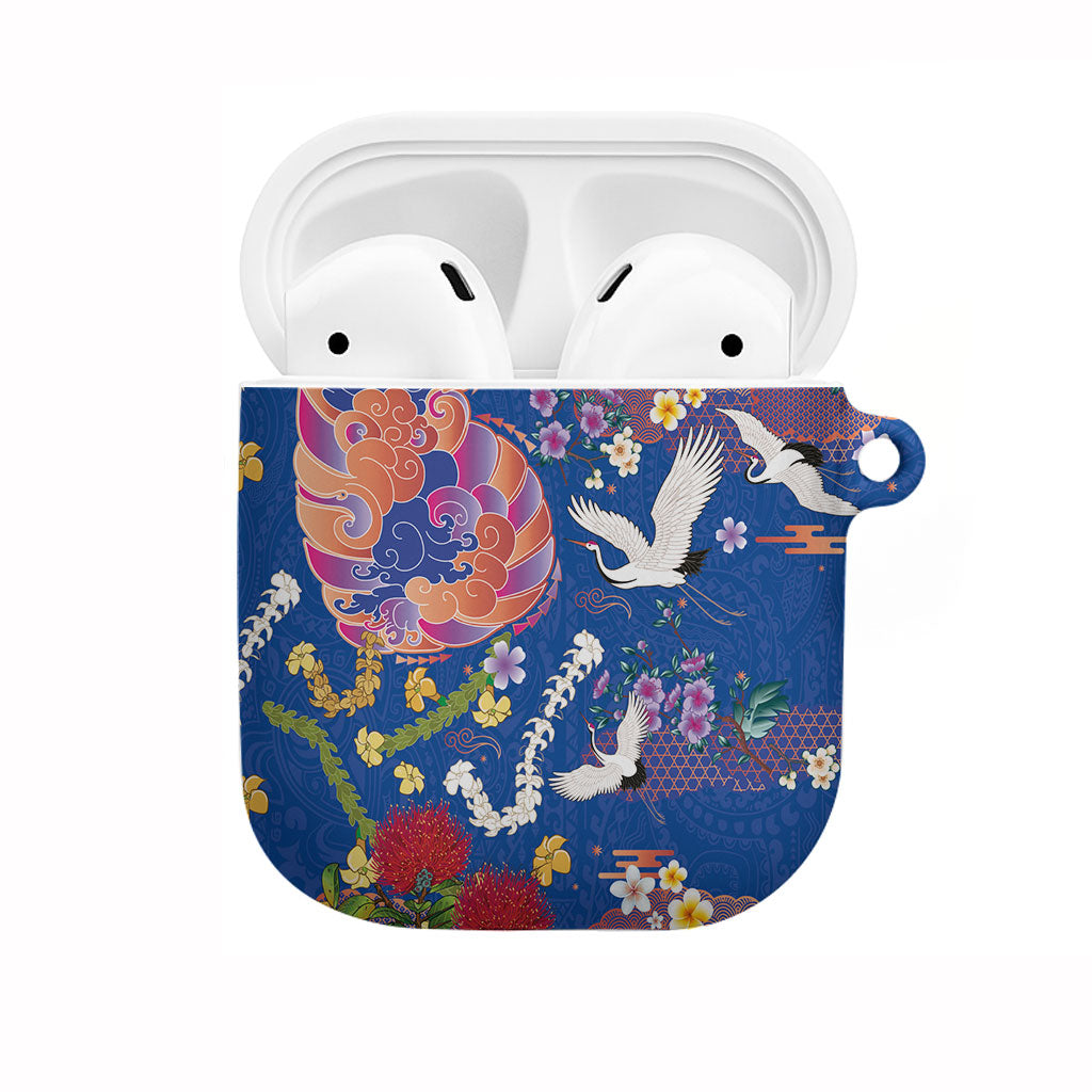 Hawaiian and Japanese Culture Together AirPods Case Kakau Tribal Pattern and Irezumi Art Blue Color LT03 Blue - Polynesian Pride