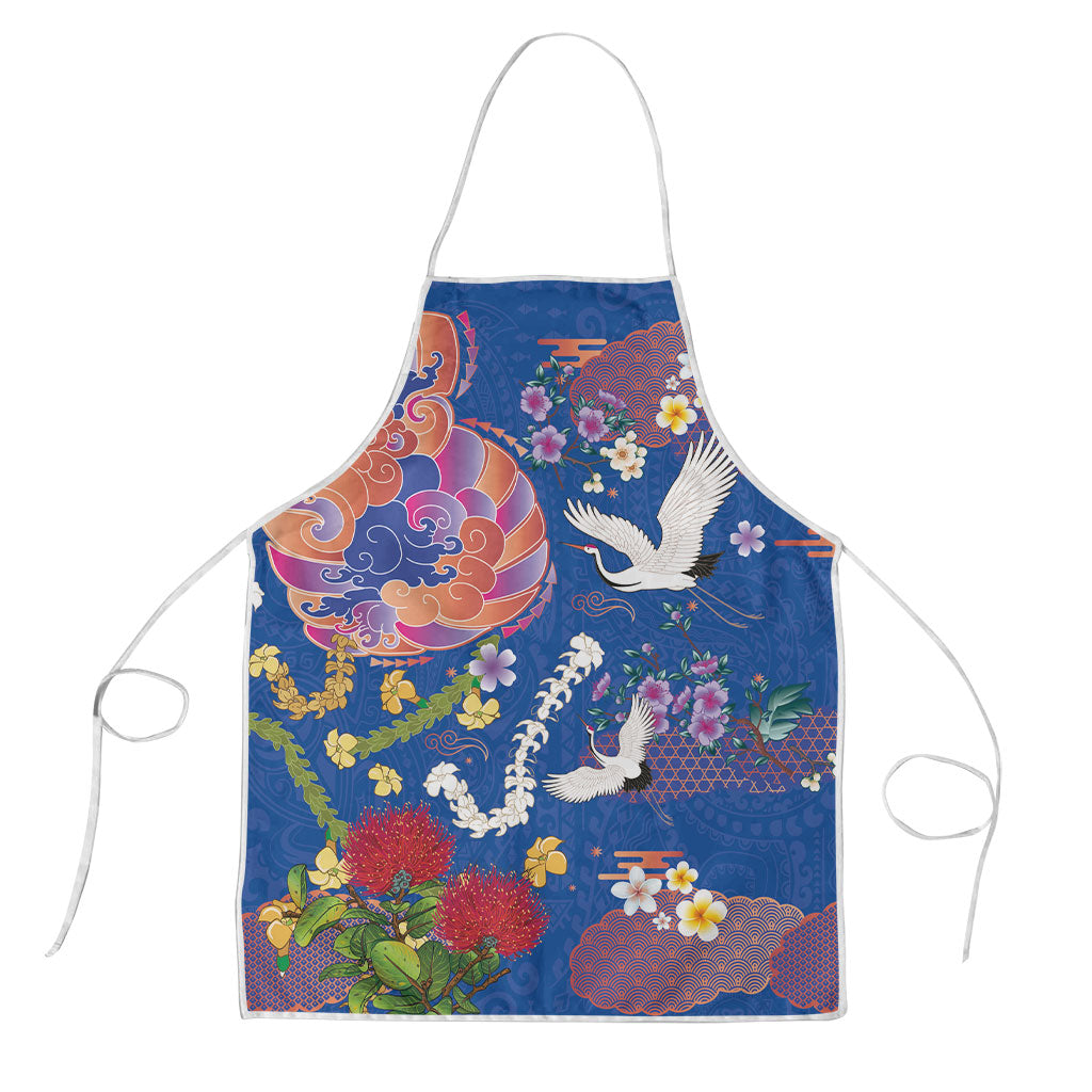 Hawaiian and Japanese Culture Together Apron Kakau Tribal Pattern and Irezumi Art Blue Color LT03 Blue - Polynesian Pride