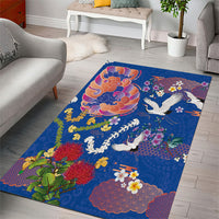 Hawaiian and Japanese Culture Together Area Rug Kakau Tribal Pattern and Irezumi Art Blue Color LT03 - Polynesian Pride