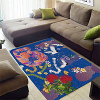 Hawaiian and Japanese Culture Together Area Rug Kakau Tribal Pattern and Irezumi Art Blue Color LT03 - Polynesian Pride