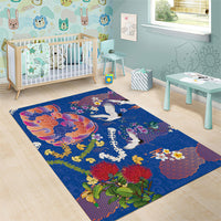 Hawaiian and Japanese Culture Together Area Rug Kakau Tribal Pattern and Irezumi Art Blue Color LT03 - Polynesian Pride