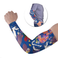 Hawaiian and Japanese Culture Together Arm Sleeves Kakau Tribal Pattern and Irezumi Art Blue Color LT03 Set of 2 Blue - Polynesian Pride