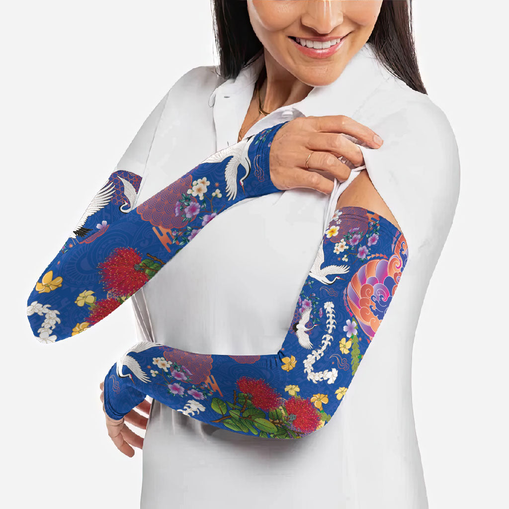 Hawaiian and Japanese Culture Together Arm Sleeves Kakau Tribal Pattern and Irezumi Art Blue Color LT03 - Polynesian Pride