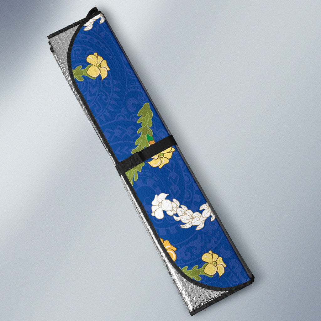Hawaiian and Japanese Culture Together Auto Sun Shade Kakau Tribal Pattern and Irezumi Art Blue Color LT03 - Polynesian Pride