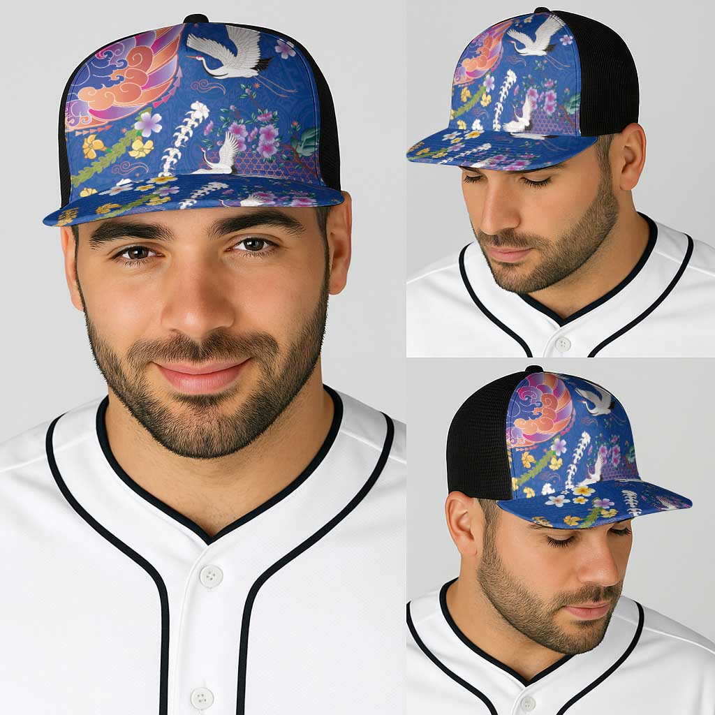 Hawaiian and Japanese Culture Together Baseball Net Cap Kakau Tribal Pattern and Irezumi Art Blue Color LT03 - Polynesian Pride