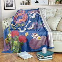 Hawaiian and Japanese Culture Together Blanket Kakau Tribal Pattern and Irezumi Art Blue Color LT03 Blue - Polynesian Pride