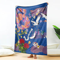 Hawaiian and Japanese Culture Together Blanket Kakau Tribal Pattern and Irezumi Art Blue Color LT03 - Polynesian Pride