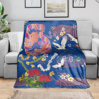 Hawaiian and Japanese Culture Together Blanket Kakau Tribal Pattern and Irezumi Art Blue Color LT03 - Polynesian Pride