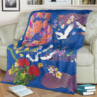 Hawaiian and Japanese Culture Together Blanket Kakau Tribal Pattern and Irezumi Art Blue Color LT03 - Polynesian Pride