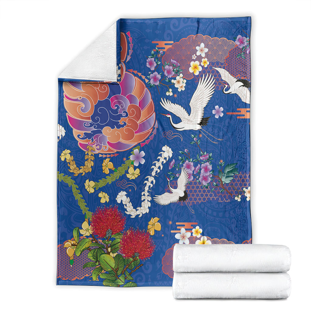Hawaiian and Japanese Culture Together Blanket Kakau Tribal Pattern and Irezumi Art Blue Color LT03 - Polynesian Pride