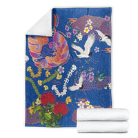 Hawaiian and Japanese Culture Together Blanket Kakau Tribal Pattern and Irezumi Art Blue Color LT03 - Polynesian Pride