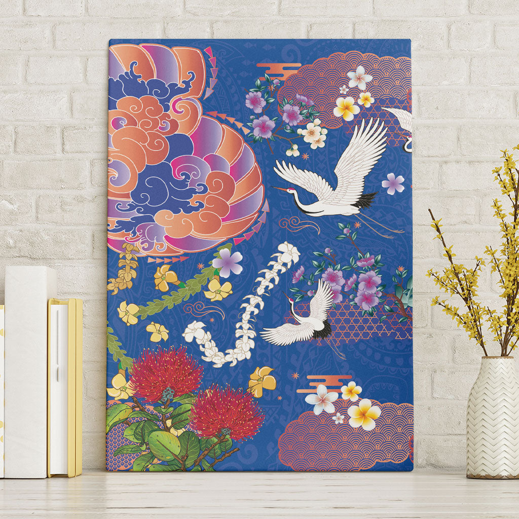 Hawaiian and Japanese Culture Together Canvas Wall Art Kakau Tribal Pattern and Irezumi Art Blue Color LT03 Without Frame Blue - Polynesian Pride