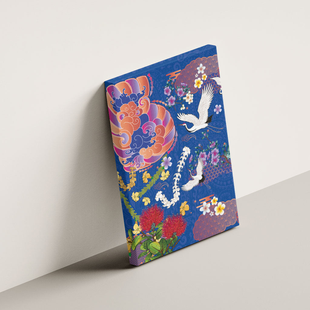 Hawaiian and Japanese Culture Together Canvas Wall Art Kakau Tribal Pattern and Irezumi Art Blue Color LT03 - Polynesian Pride