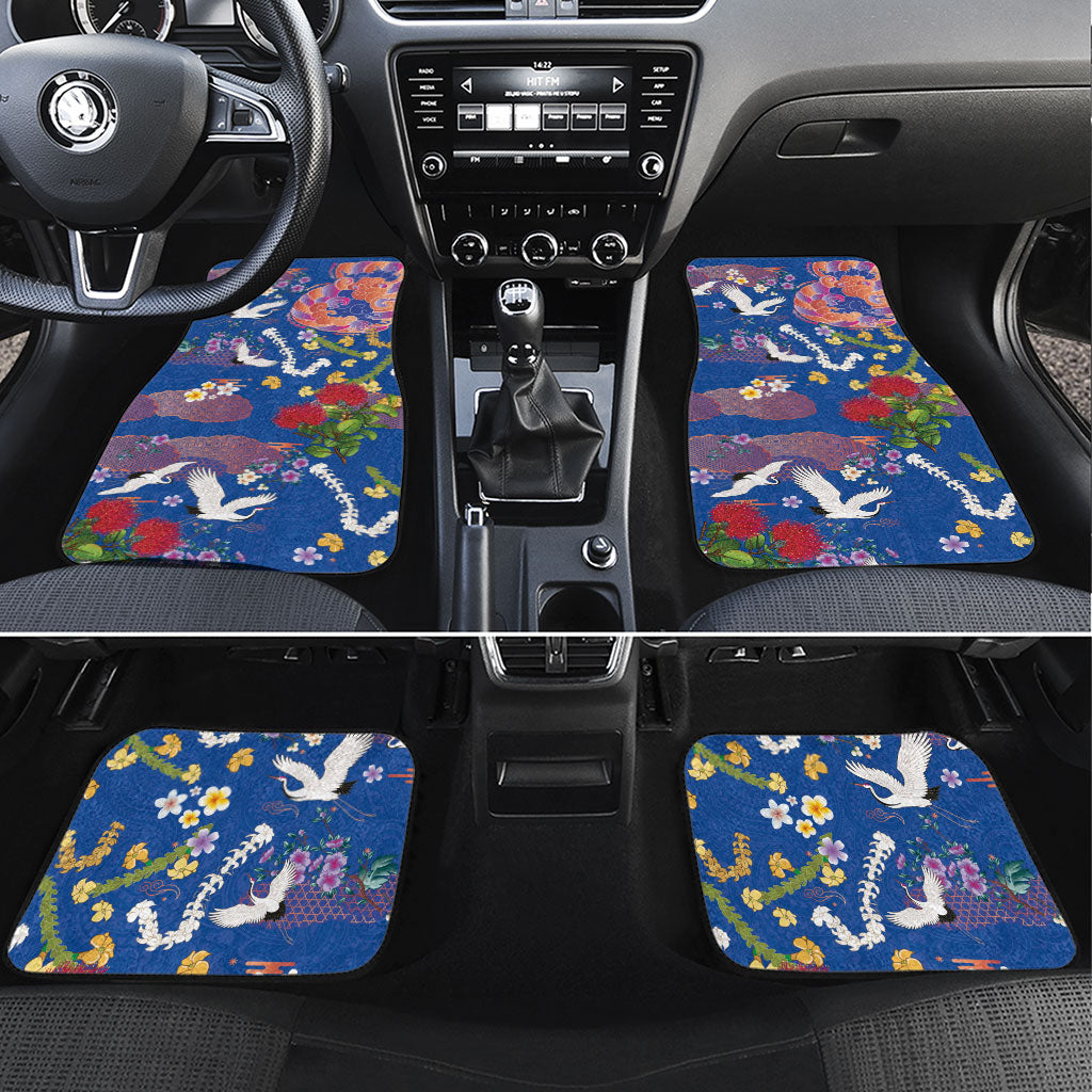 Hawaiian and Japanese Culture Together Car Mats Kakau Tribal Pattern and Irezumi Art Blue Color LT03 Set 4pcs Blue - Polynesian Pride
