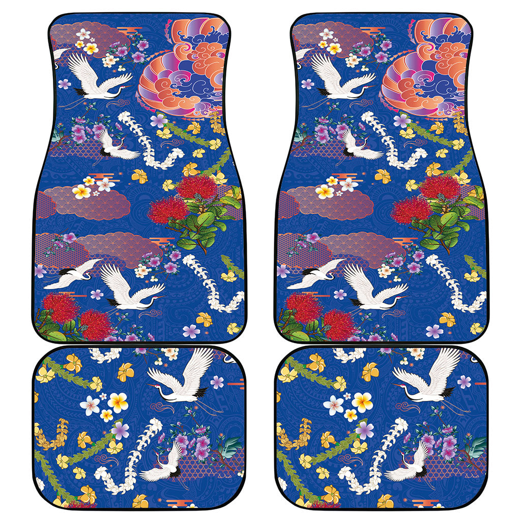 Hawaiian and Japanese Culture Together Car Mats Kakau Tribal Pattern and Irezumi Art Blue Color LT03 - Polynesian Pride