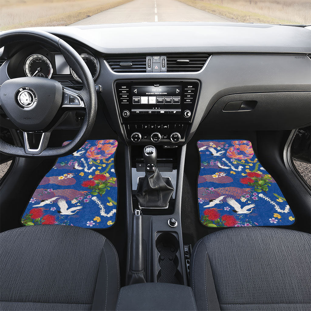 Hawaiian and Japanese Culture Together Car Mats Kakau Tribal Pattern and Irezumi Art Blue Color LT03 Set 2pcs - Front Blue - Polynesian Pride