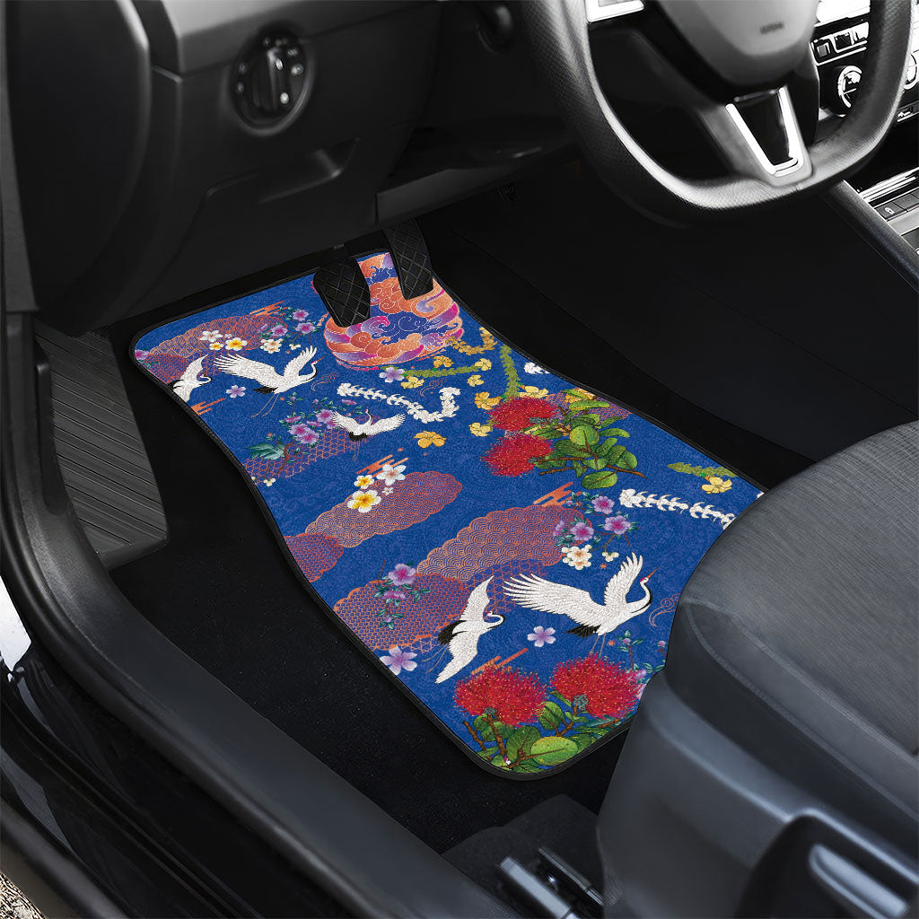 Hawaiian and Japanese Culture Together Car Mats Kakau Tribal Pattern and Irezumi Art Blue Color LT03 - Polynesian Pride