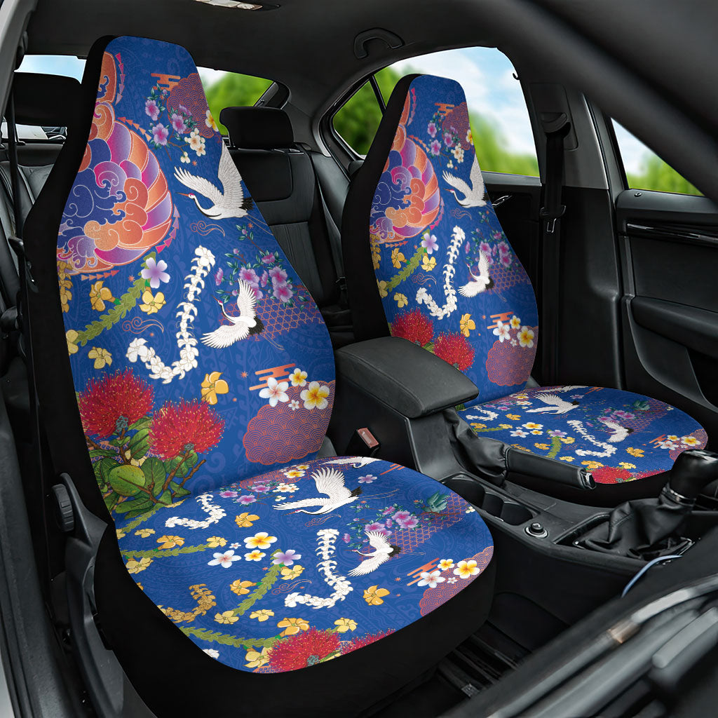 Hawaiian and Japanese Culture Together Car Seat Cover Kakau Tribal Pattern and Irezumi Art Blue Color LT03 One Size Blue - Polynesian Pride