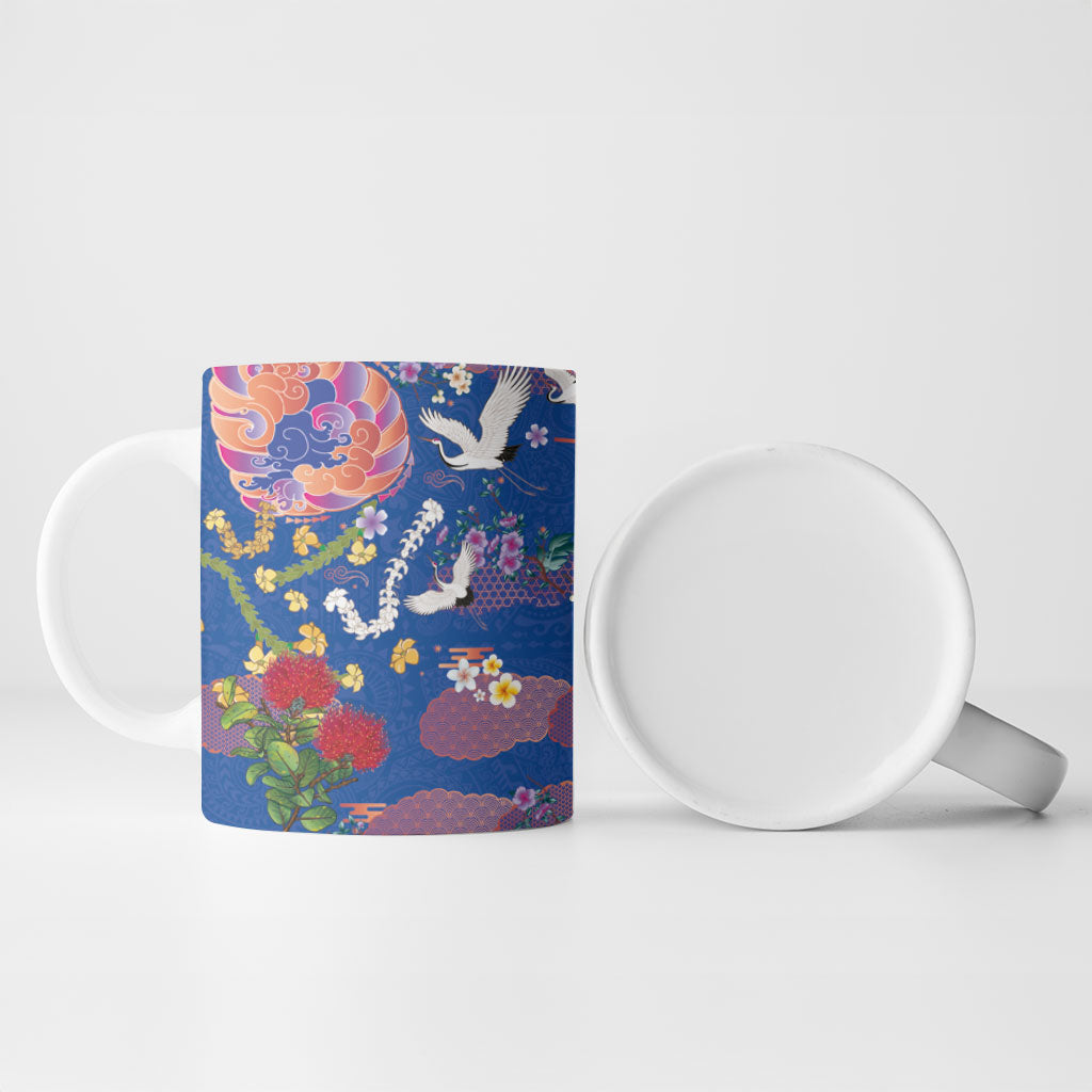Hawaiian and Japanese Culture Together Ceramic Mug Kakau Tribal Pattern and Irezumi Art Blue Color LT03 - Polynesian Pride
