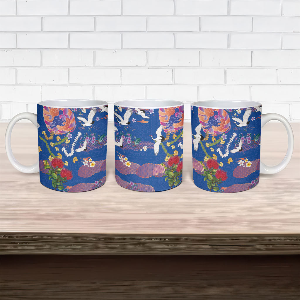 Hawaiian and Japanese Culture Together Ceramic Mug Kakau Tribal Pattern and Irezumi Art Blue Color LT03 - Polynesian Pride