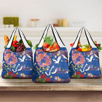 Hawaiian and Japanese Culture Together Grocery Bag Kakau Tribal Pattern and Irezumi Art Blue Color LT03 3-pack One Size Blue - Polynesian Pride