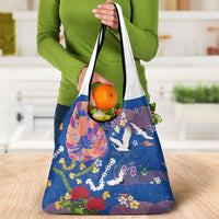 Hawaiian and Japanese Culture Together Grocery Bag Kakau Tribal Pattern and Irezumi Art Blue Color LT03 - Polynesian Pride