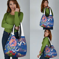 Hawaiian and Japanese Culture Together Grocery Bag Kakau Tribal Pattern and Irezumi Art Blue Color LT03 - Polynesian Pride