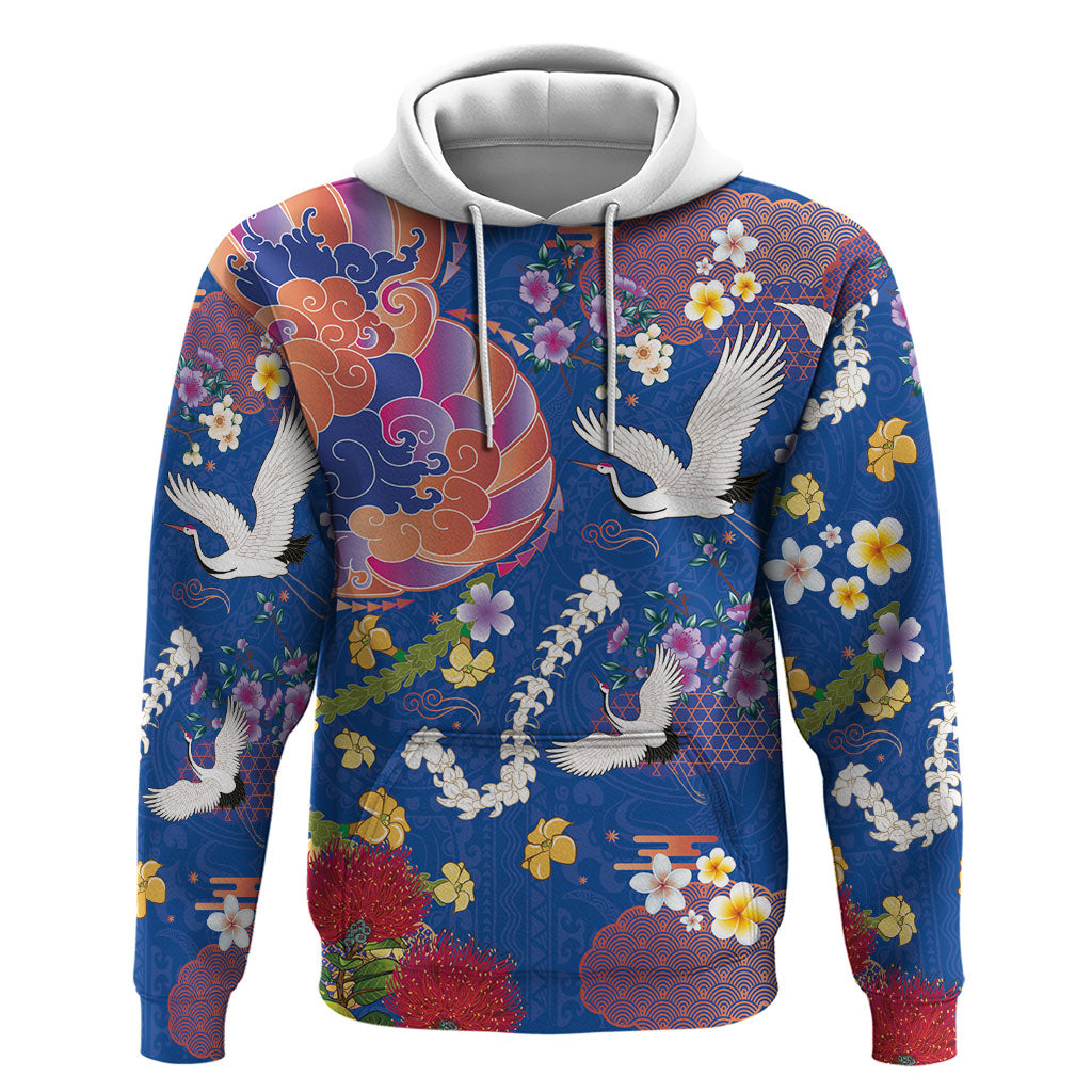 Hawaiian and Japanese Culture Together Hoodie Kakau Tribal Pattern and Irezumi Art Blue Color LT03 Pullover Hoodie Blue - Polynesian Pride