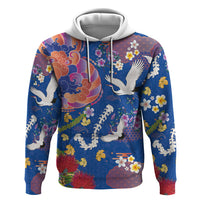 Hawaiian and Japanese Culture Together Hoodie Kakau Tribal Pattern and Irezumi Art Blue Color