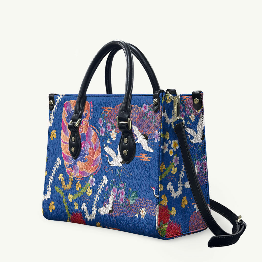 Hawaiian and Japanese Culture Together Leather Bag Kakau Tribal Pattern and Irezumi Art Blue Color LT03 Blue - Polynesian Pride