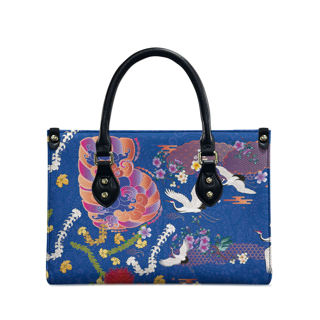 Hawaiian and Japanese Culture Together Leather Bag Kakau Tribal Pattern and Irezumi Art Blue Color LT03 - Polynesian Pride